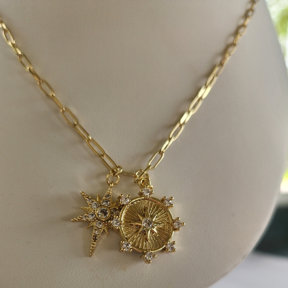 Gold Paper Clip Starburst Necklace